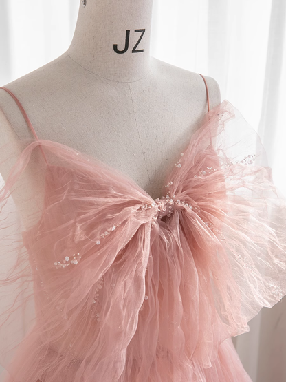 Ball Gown Sleeveless Pink Tulle Prom Dress B016