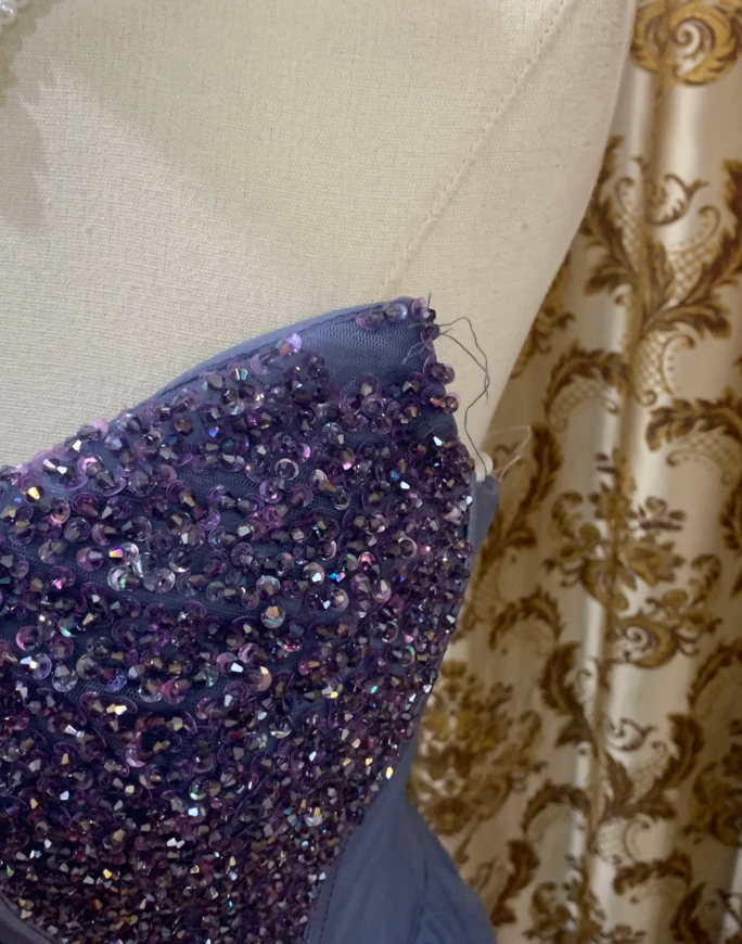 Classy Blue Strapless Tulle Sequin Beaded A Line Long Birthday Party Dress Evening Dress SP1610