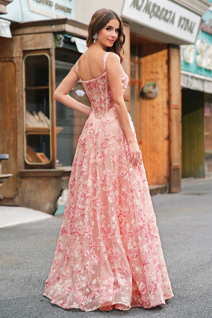 Blush Pink Off-the-Shoulder 3D Floral Embroidered Tulle Gown