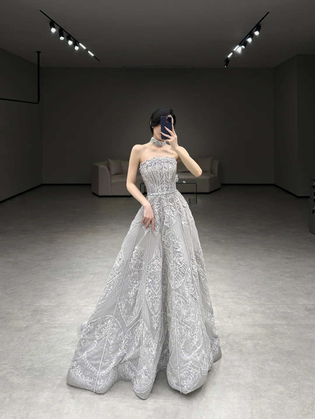 Chic Ball Gown Strapless Satin Applique Long Wedding Dresses C4166
