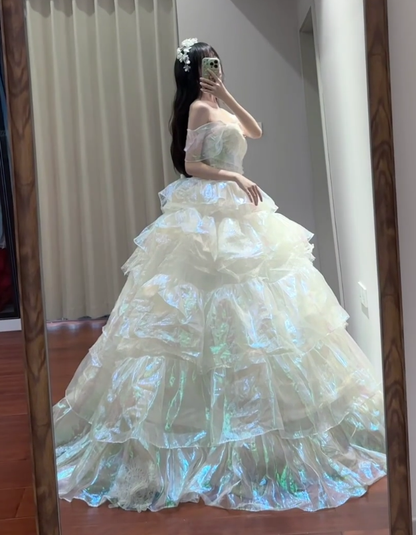 Chic Off The Shoulder Layered Long Ball Gown Formal princess Quinceanera Dress