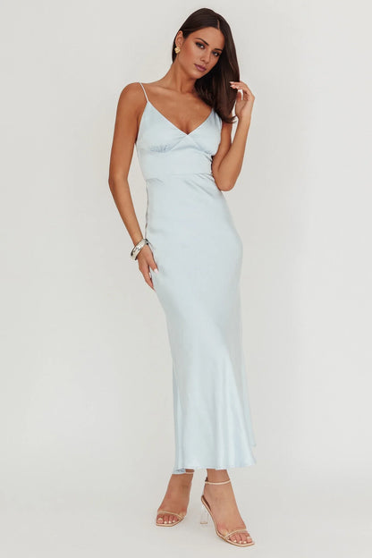 Elegant Slim V-Neck Spaghetti Strap Low Back Midi Prom Dress