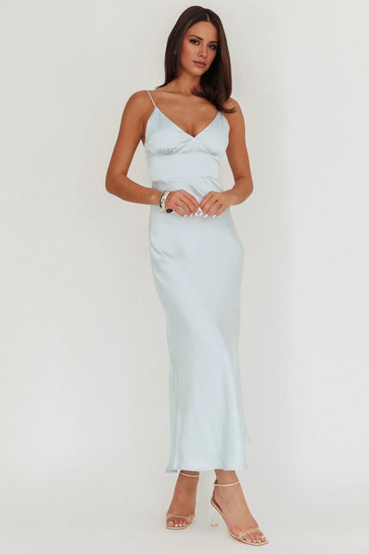 Elegant Slim V-Neck Spaghetti Strap Low Back Midi Prom Dress