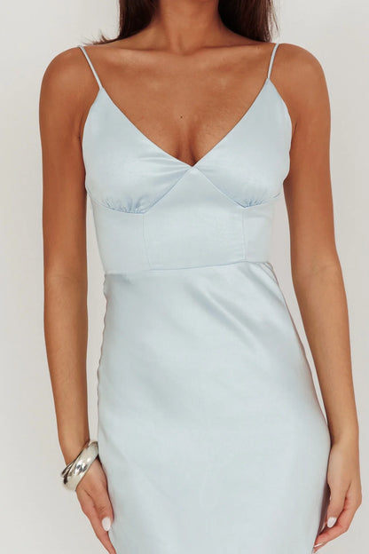 Elegant Slim V-Neck Spaghetti Strap Low Back Midi Prom Dress
