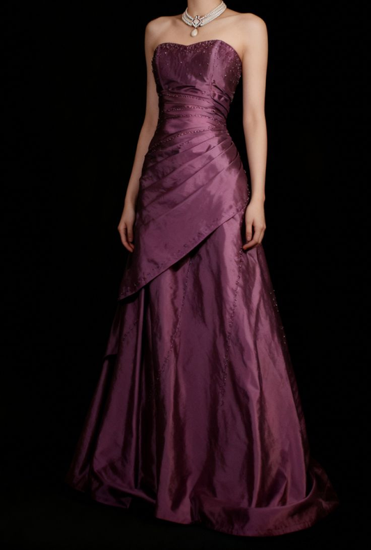 Retro Sweetheart Neck Fuchsia Satin Beaded Mermaid Long Birthday Dress Formal Evening Dress SP1728