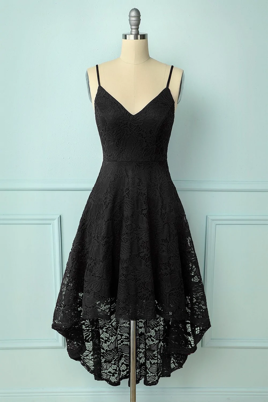 High low Dark Green Spaghetti Straps Lace Short Prom Dress A-line Dark Green Graduation Dress Y669