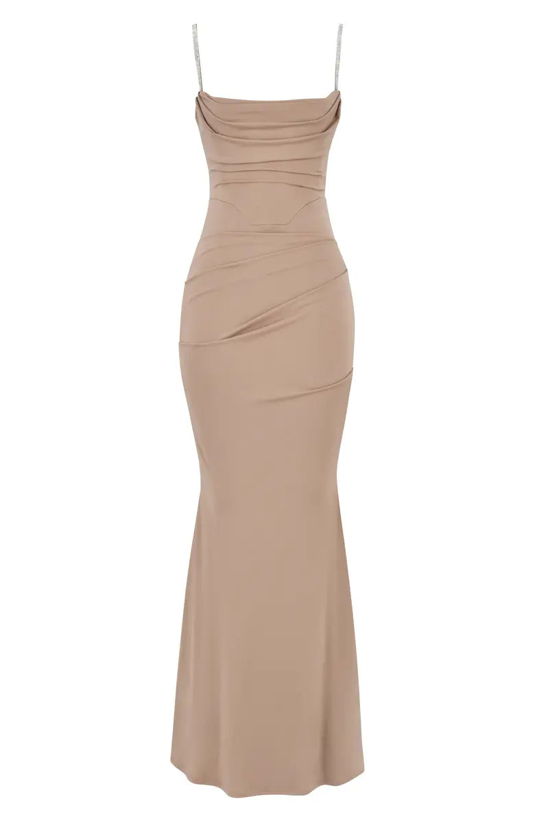 Noble thin shoulder strap off shoulder tight corset and ground length off shoulder prom dress
