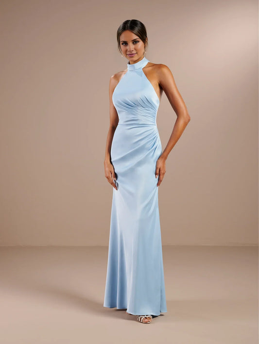 Hanging collar off shoulder sleeveless backless and floor length evening dress