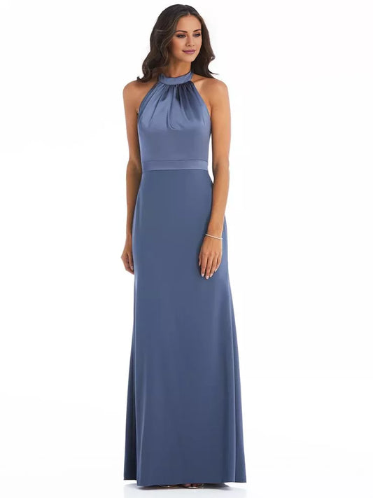 Hanging neck collar off shoulder sleeveless backless and floor length Prom dress