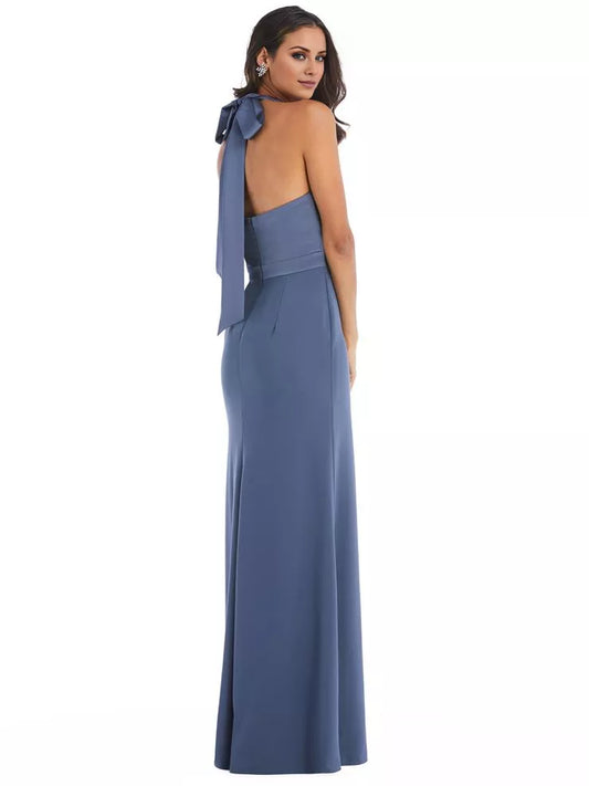 Hanging neck collar off shoulder sleeveless backless and floor length Prom dress