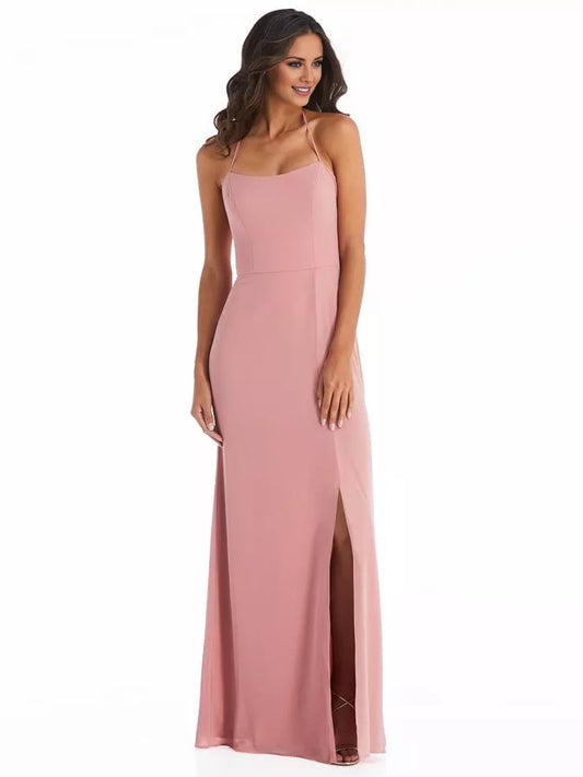 Hanging neck collar off shoulder sleeveless backless side slit and floor length Prom dress