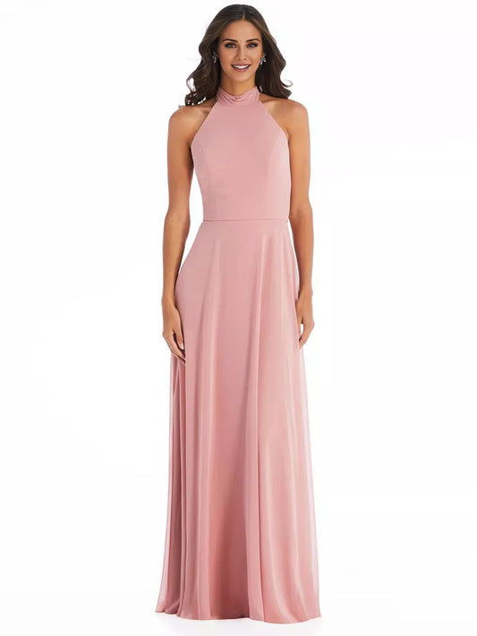 Hanging neck collar off shoulder sleeveless back zipper and floor length Prom dress