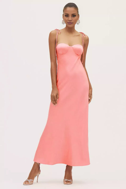 Heart shaped collar off shoulder sleeveless thin shoulder strap backless and floor length Prom dress