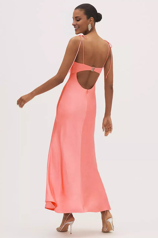 Heart shaped collar off shoulder sleeveless thin shoulder strap backless and floor length Prom dress