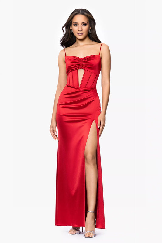 Heart shaped neckline sleeveless thin shoulder straps with side slit and floor length Prom dress