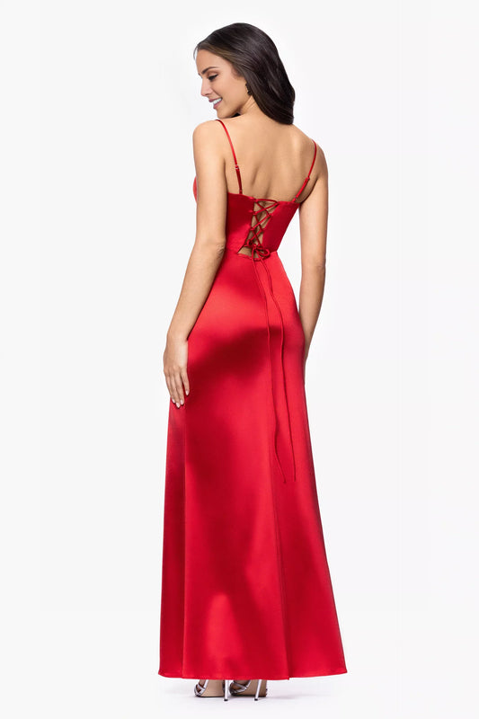 Heart shaped neckline sleeveless thin shoulder straps with side slit and floor length Prom dress