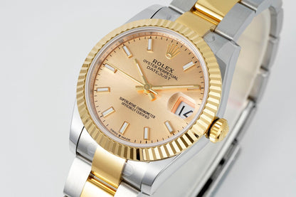 Rolex Datejust 31mm Two-Tone Yellow Gold Fluted Bezel Champagne Dial