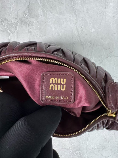 Miu Matelassé Pouch Bag 23cm Burgundy Leather