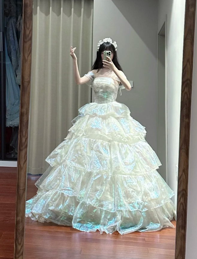 Chic Off The Shoulder Layered Long Ball Gown Formal princess Quinceanera Dress