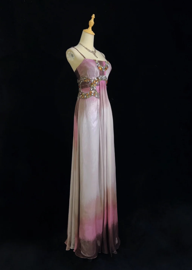 Pretty Ombre Purple Chiffon Beaded Long Evening Dress Formal Birthday Prom Dresses SP1438