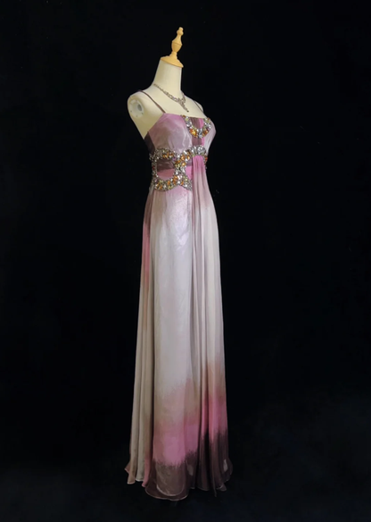 Pretty Ombre Purple Chiffon Beaded Long Evening Dress Formal Birthday Prom Dresses SP1438
