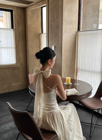 Elegant Halter Backless Pleated Ankle Length Women Birthday Party Dress Date Dress   D1854