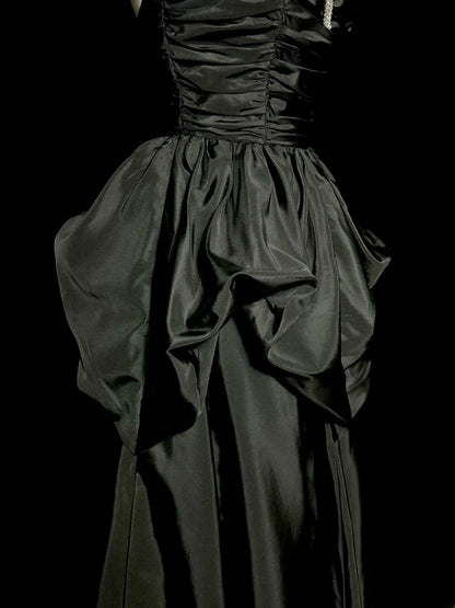 Beauty Prom Dress Black Sweetheart Pleated Long Prom Dress Evening Dress  D3201