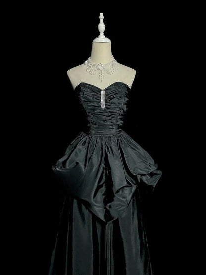 Beauty Prom Dress Black Sweetheart Pleated Long Prom Dress Evening Dress  D3201