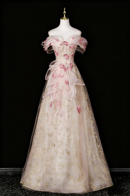 A Line Stunning Prom Dress Off Shoulder Floral Prom Dress Evening Gown Birthday Party Dress   D3306