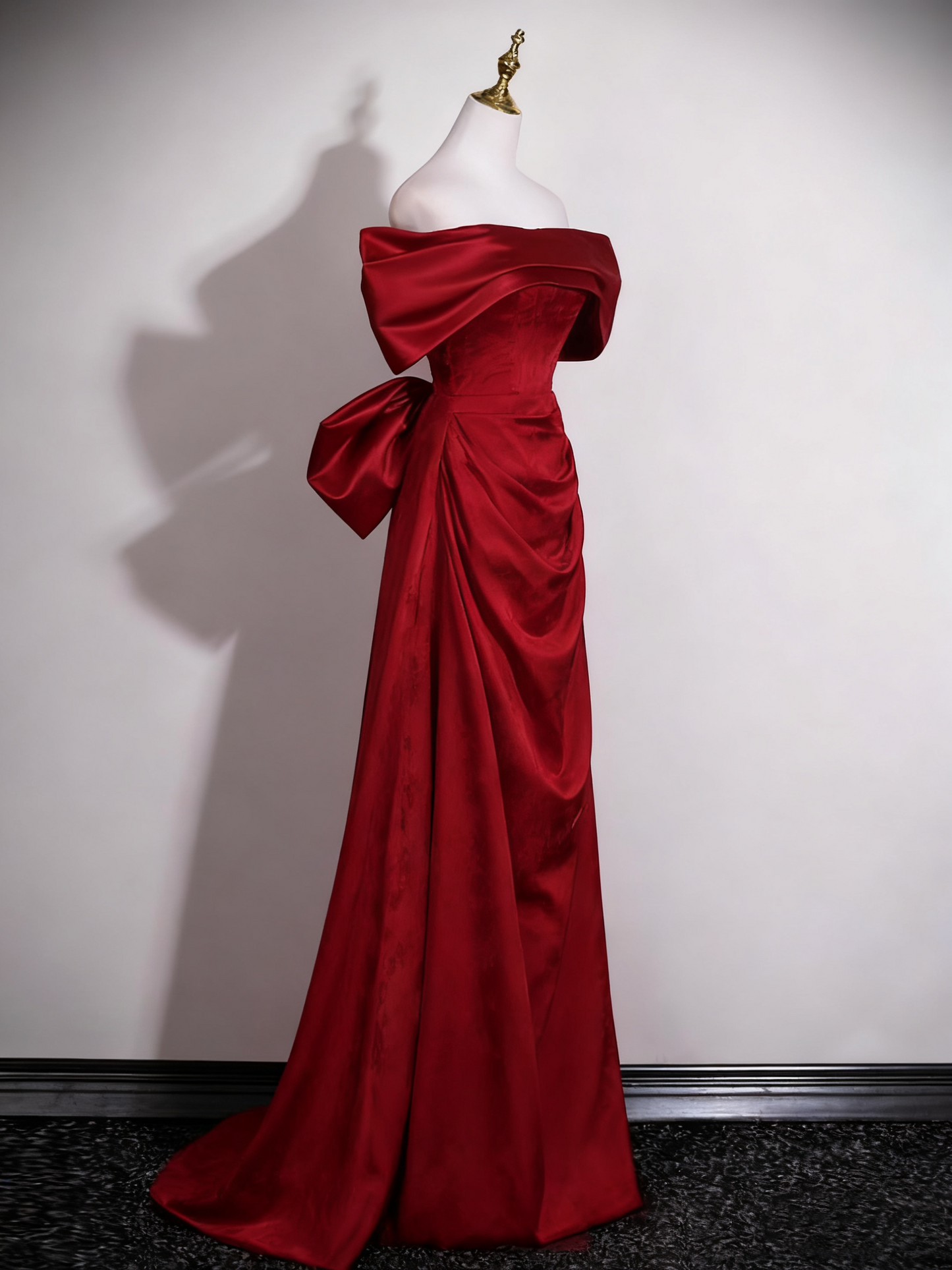 Elegant Prom Dress A Line Wine Red Off Shoulder Birthday Party Outfits Evening Gown   D3321