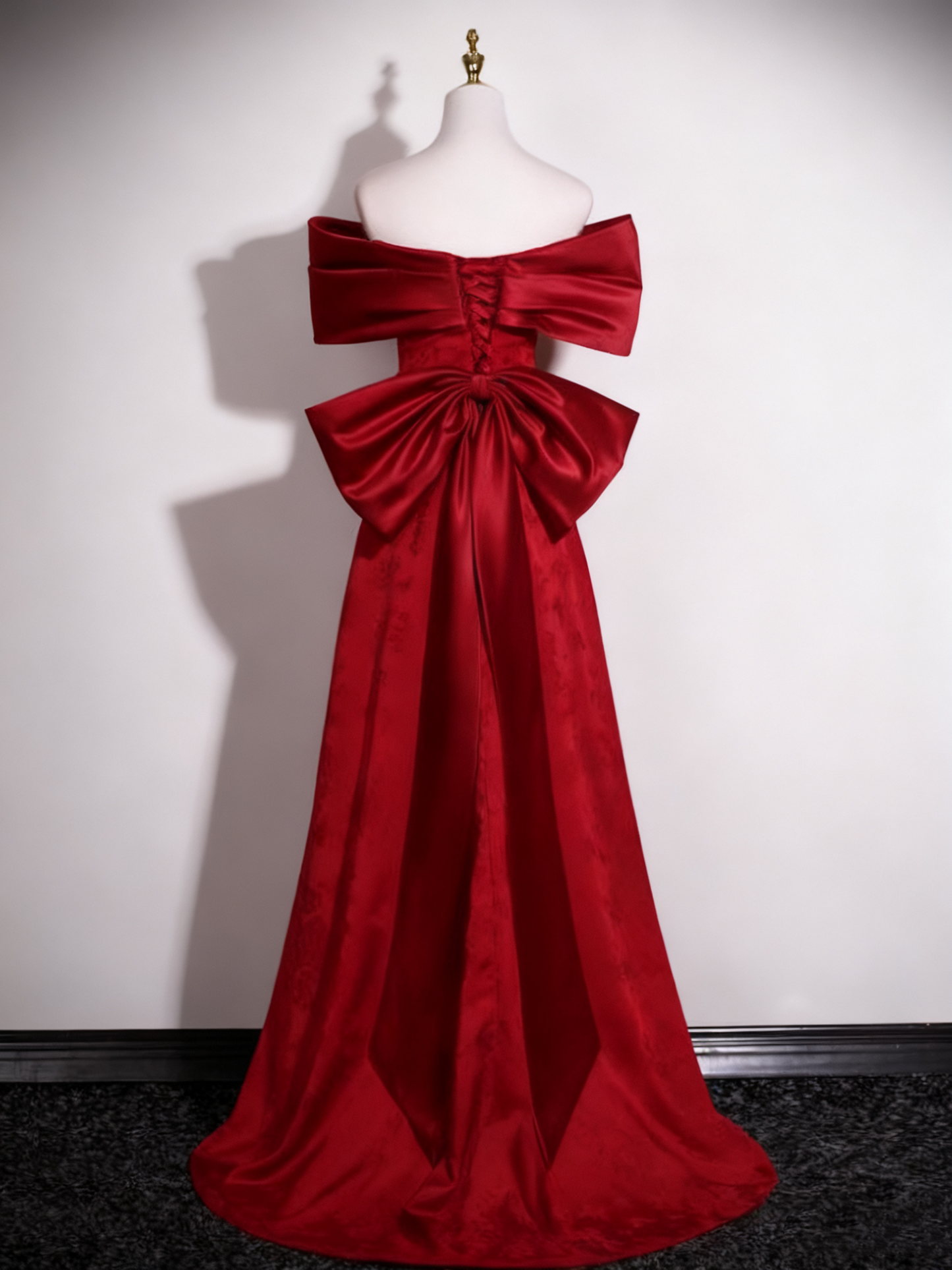 Elegant Prom Dress A Line Wine Red Off Shoulder Birthday Party Outfits Evening Gown   D3321