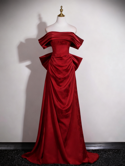 Elegant Prom Dress A Line Wine Red Off Shoulder Birthday Party Outfits Evening Gown   D3321
