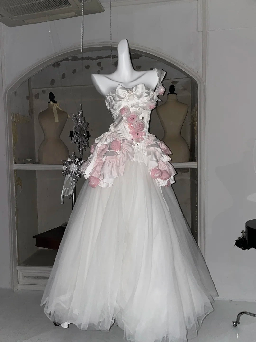 Beauty Prom Dress Asymmetrical Neck Tulle Pleated Evening Dress Quinceanera Dress  D3356
