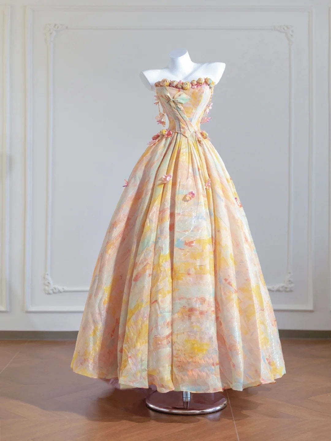 Colorful Prom Dress A Line Sweetheart Pleated Print Evening Dress Quinceanera Dress Ball Gown    D3362