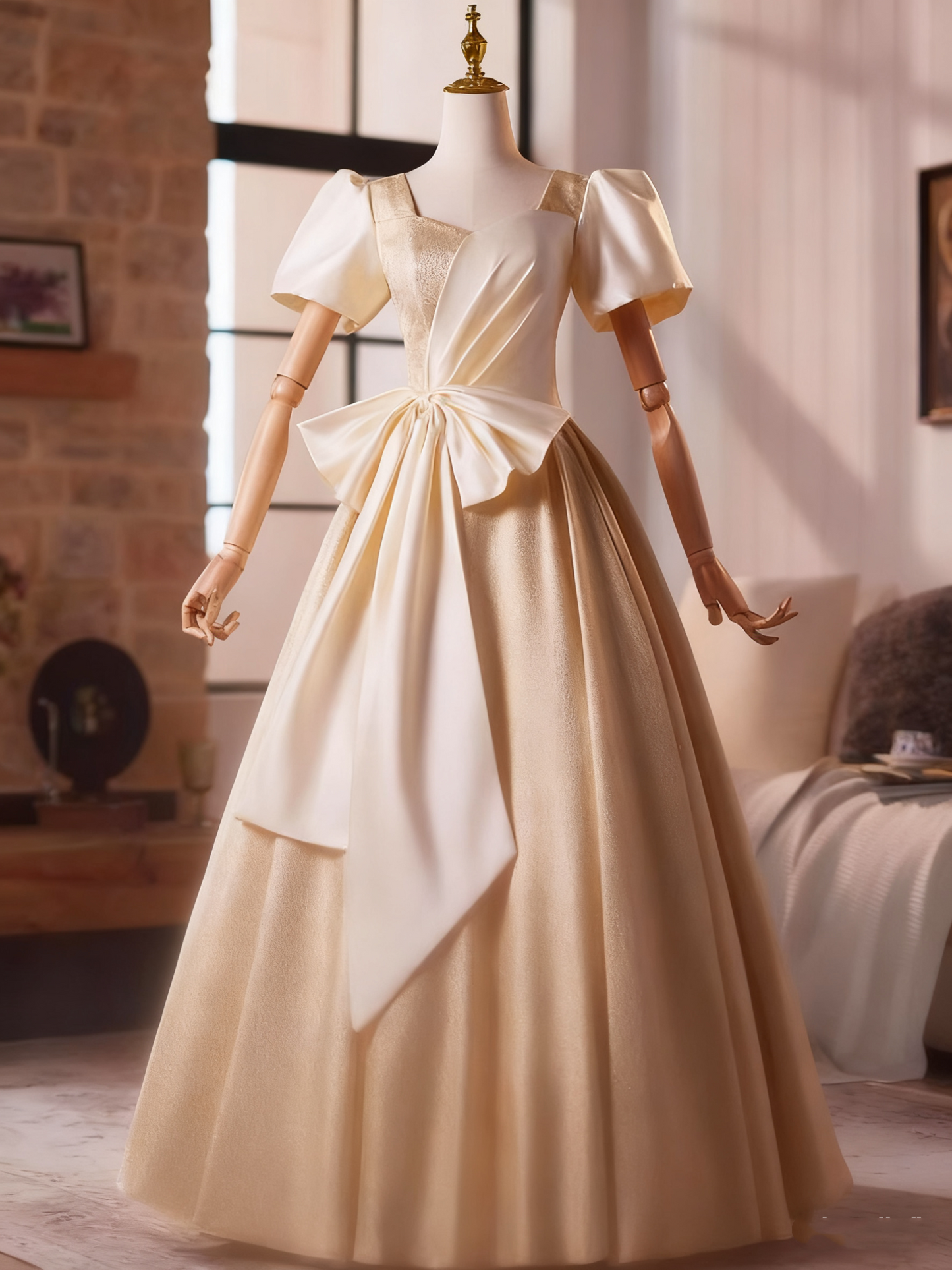Elegant Prom Dress V-neck Pleated Print Evening Dress Ball Gown   D3762