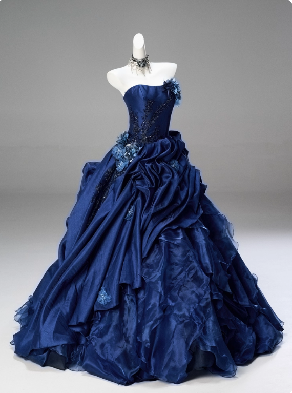 Gorgeous Prom Dress Dark Blue Strapless Pleated Ball Gown Quinceanera Dress Evening Dress     D3853