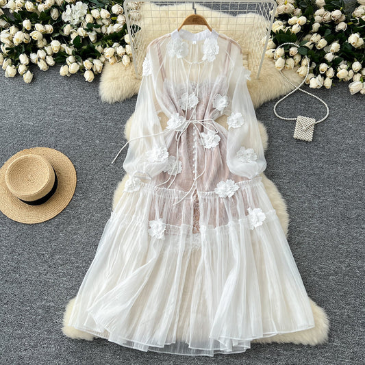 Holiday dress 2025 three-dimensional flower strap mesh skirt + suspender skirt R2261