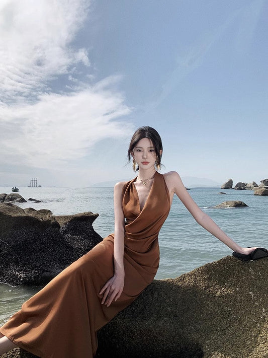A Line Brown Long Stunning Evening Gown Party Prom Dress       S7305