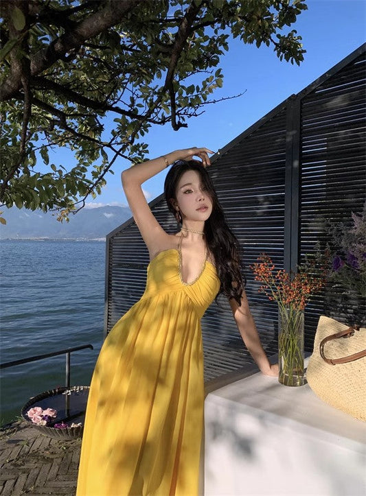 A Line Yellow Long Stunning Evening Gown Party Prom Dress       S7282