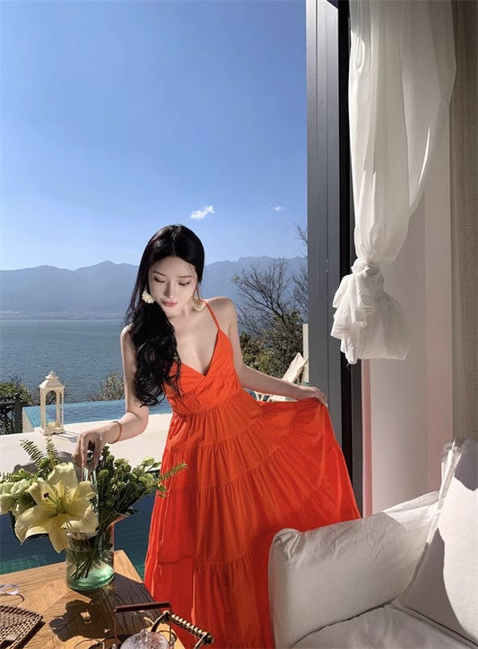 A Line Orange Long Stunning Evening Gown Party Prom Dress       S7290