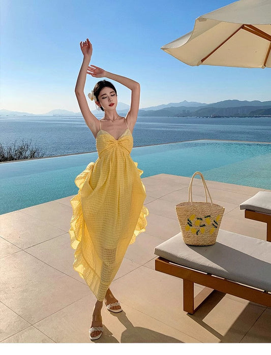 A Line Yellow Long Stunning Evening Gown Party Prom Dress       S7296
