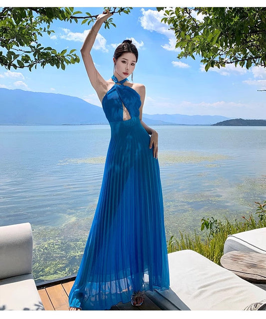 A Line Blue Long Stunning Evening Gown Party Prom Dress       S7304