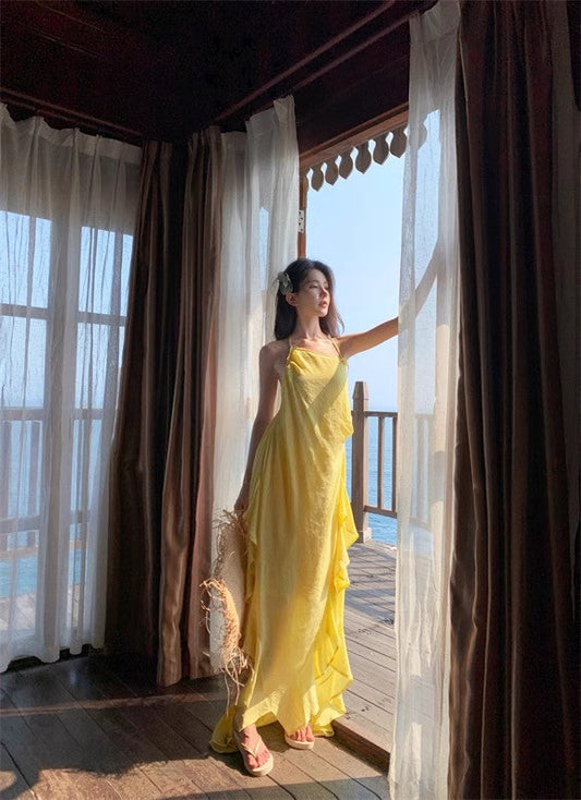 A Line Yellow Long Stunning Evening Gown Party Prom Dress       S7295