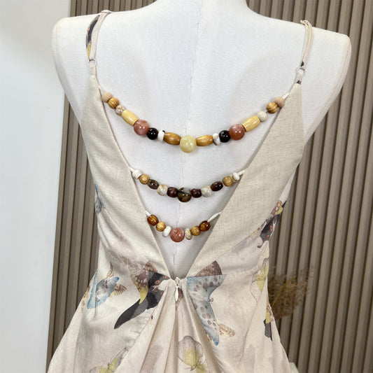 Jiangnan Heavy Industry New Chinese Backless Midi Skirt 2025 New Waisted Suspender Long Skirt R0068