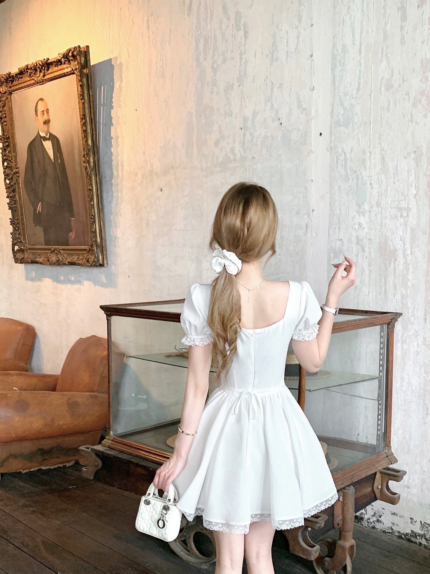 French style little white dress for girls, slim fit, heavy work dress, new summer style R3912
