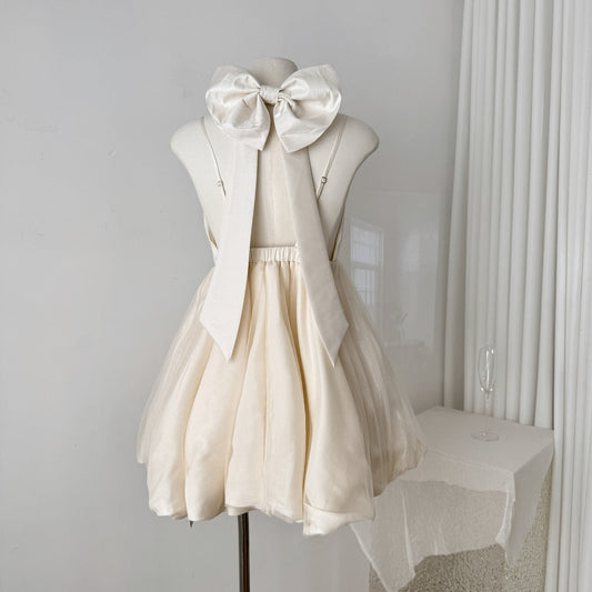 Halter neck dress 2025 summer backless bow princess dress pure desire flower bud dress R2179