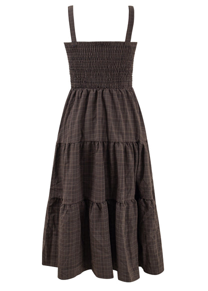 Hepburn style retro plaid suspender skirt long 2025 new design niche high waist dress R0158