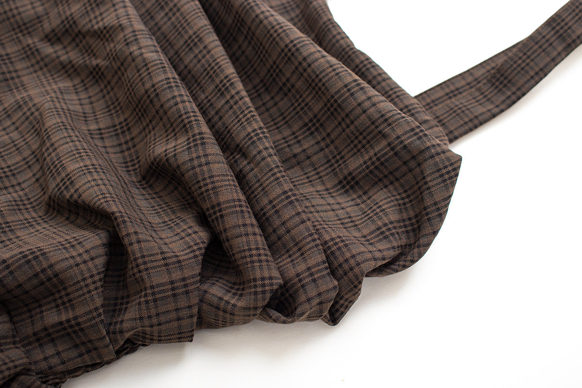 Hepburn style retro plaid suspender skirt long 2025 new design niche high waist dress R0158