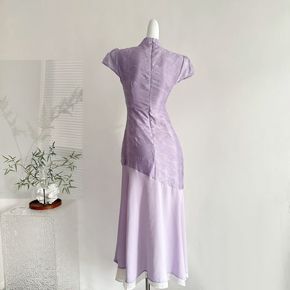 Zhiju's new Chinese style retro stand-up collar cheongsam beautiful patchwork dress R2183