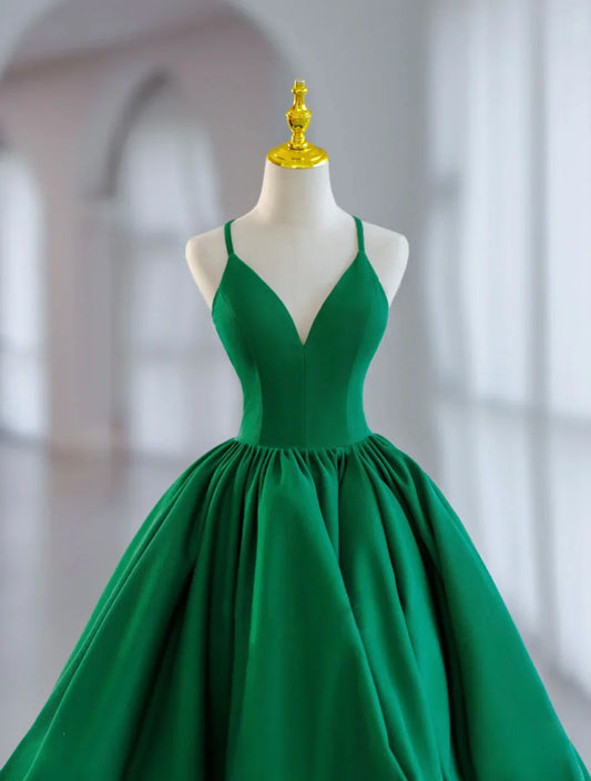 Green Ball Gown Satin Short Prom Dress Green Satin Evening Dress Green Homecoming Dresses